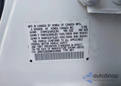 2009 Acura Mdx from USA, damaged, VIN 2HNYD28299H533900